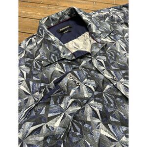 Bugatchi Classic Fit Geometric Print Button Up Shirt Men's Blue Gray Large
